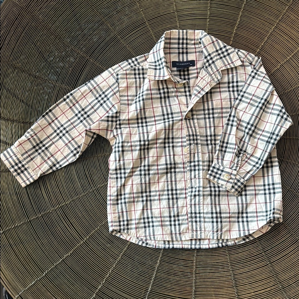Burberry Cream and Black Button Down Shirt Plaid Design
